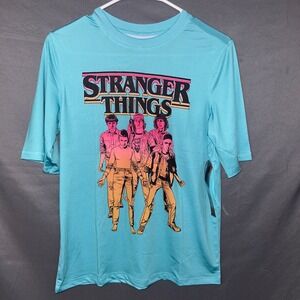 Stranger Things Kids RashGuard Teal UV50 Swim Shirt Size 14/16 Swim Shirt